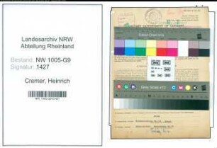 Entnazifizierung Heinrich Cremer , geb. 02.12.1902 (Stukkateur)
