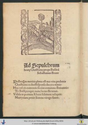 Ad Sepulchrum beatᶒ Christianᶒ prope Basileam