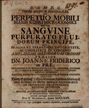 Theses med. inaug. de perpetuo mobili maris rubri microcosmici, seu de sanguine purpurato fluidorum principe