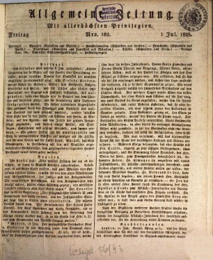Allgemeine Zeitung. 1825, [3] - [4] = 7 - 12