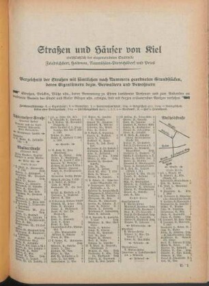 Straßen und Häuser von Kiel einschließlich der eingemeindeten Stadtteile Friedrichsort, Holtenau, Neumühlen-Dietrichsdorf und Pries