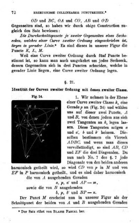 § 21. Identität der Curven zweiter Ordnung mit denen zweiter Classe.