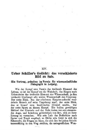 Ueber Schiller's Gedicht: das verschleierte Bild zu Sais : ein Vortrag, gehalten in Verein für wissenschaftliche Pädagogik in Leipzig