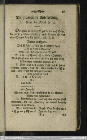 Die zwanzigste Unterredung. B. Ueber die Regel de tri