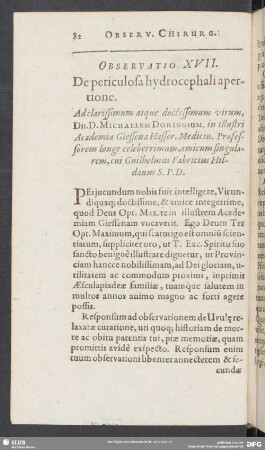 Observatio XVII. De periculosa hydrocephali apertione