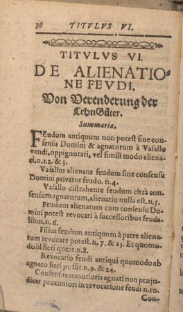 Titvlvs VI. De Alienatione Fevdi. Von Verenderung der LehnGüter.