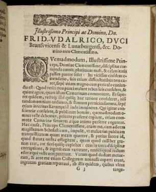 Illustrißimo Principi ac Domino, Dn. Frid.-Vdalrico, Duci Brunswicensi ...