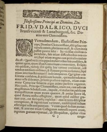 Illustrißimo Principi ac Domino, Dn. Frid.-Vdalrico, Duci Brunswicensi ...