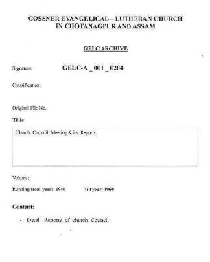 Church Council Meetings & its Reports