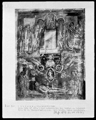 Liber matutinalis des Konrad von Scheyern — Zwei Szenen aus der Legende des Mönchs Theophilus, Folio 19verso