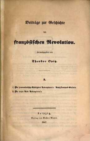Beiträge zur Geschichte der französischen Revolution. 1