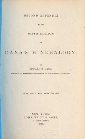 Appendix to the fifth edition of Dana's mineralogy, 2. Second appendix to the fifth edition of Dana's mineralogy