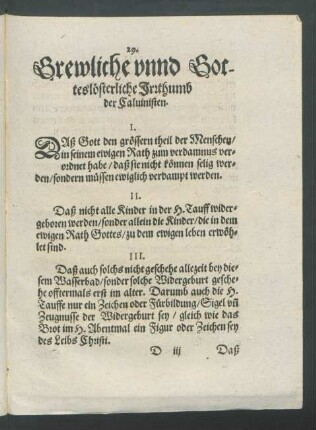 Grewliche unnd Gotteslösterliche Irrthumb der Calvinisten.