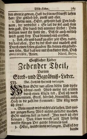 Zehender Theil, Darinn Sterb- und Bergäbniß- Lieder.