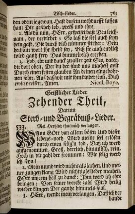 Zehender Theil, Darinn Sterb- und Bergäbniß- Lieder.
