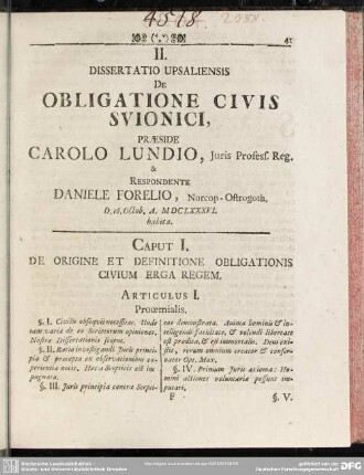 II. Dissertatio Upsaliensis De Obligatione Civis Svionici