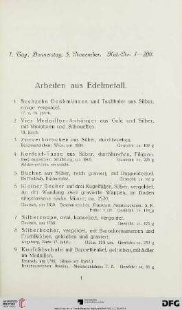 Arbeiten aus Edelmetall (Nr. 1-87)