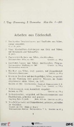 Arbeiten aus Edelmetall (Nr. 1-87)