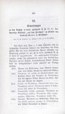 VI. Bemerkungen zu dem Aufsatze in dieser Zeitschrift R. F. IV, 8: Der ehemalige Stiftshof "auf dem Friedhofe" zu Fritzlar