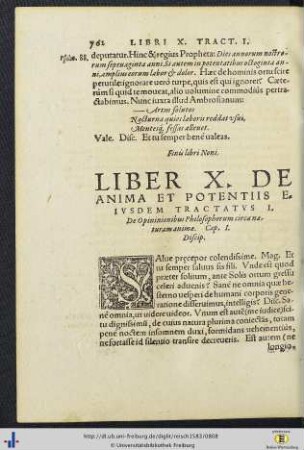 Liber X. De Anima et Potentiis Eiusdem.