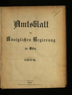 Amtsblatt der Königlichen Regierung zu Köln / 1904