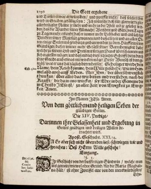 Die XIV. Predigt/ Darinnen ihre Gelassenheit und Ergebung in Gottes gnädigen und heiligen Willen betrachtet wird.