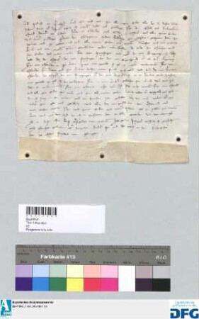 Friedrich von Freundsberg (Fruntsperch) verschreibt sich seinem Herrn König Heinrich von Böhmen usw. und seiner Königin Beatrix von Savoyen (Saphoy) ihnen mit seinen Festen, Leib und Gut zu dienen. Ausgenommen davon sind der Kaiser, sein Herr von Freising und von Regensburg, es sei denn, daß sie gewaltsam in das Land seines Herrn von Kärnten zögen. Gleichzeitig sagt er seinen Herrn von Kärnten von allen bisherigen Ansprüchen und Vorderungen betreffend der Urbar- und anderer Güter gänzlich ledig. Siegler: Friedrich von Freundsberg