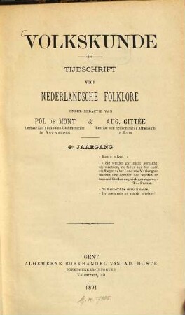 Volkskunde : tijdschrift over de cultuur van het dagelijks leven. 4. 1891