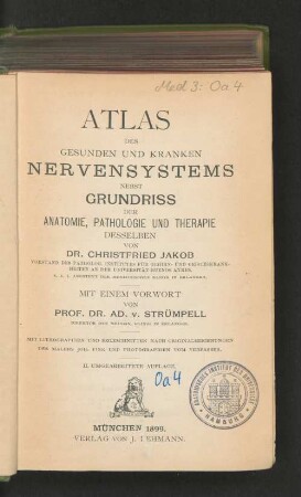Atlas des gesunden und kranken Nervensystems nebst Grundriss der Anatomie, Pathologie und Therapie desselben