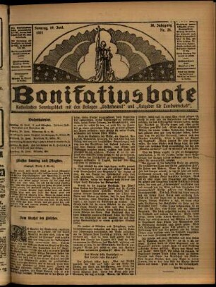 Erste Ausgabe vom Sonntag, den 19. Juni 1921.