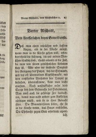 Vierter Abschnitt. Vom Aeusserlichen beym Gottesdienste.