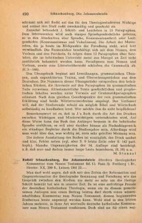 490-491 [Rezension] Schnackenburg, Rudolf, Die Johannesbriefe
