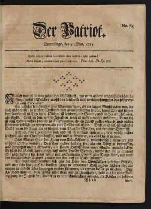 No. 74. Donnerstags, den 31. May, 1725