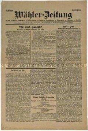 Sonderdruck des Wahlausschusses zur Reichstagswahl 1920