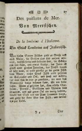Des poisson de Mer. Von Meerfischen.