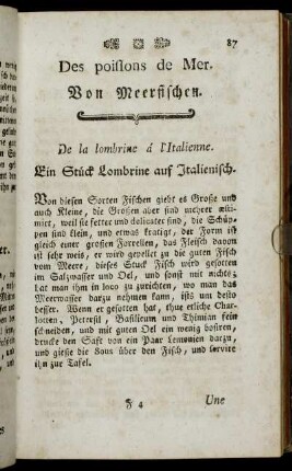 Des poisson de Mer. Von Meerfischen.