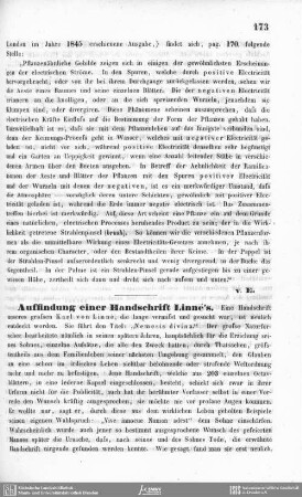 Auffindung einer Handschrift Linné's.