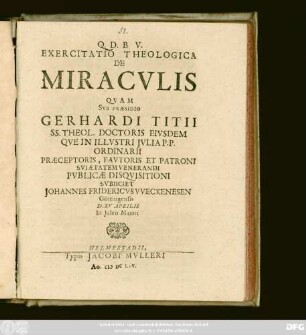 Exercitatio Theologica De Miraculis