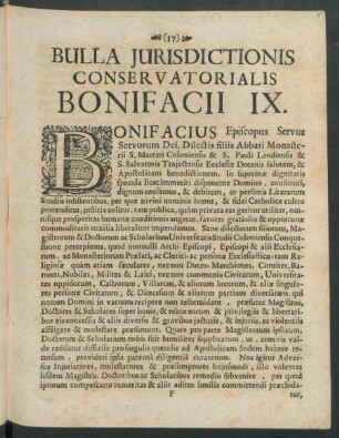 Bulla Jurisdictionis Conservatorialis Bonifacii IX.