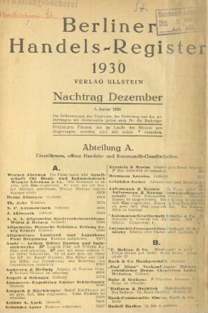 Nachtrag Dezember. 8. Januar 1930