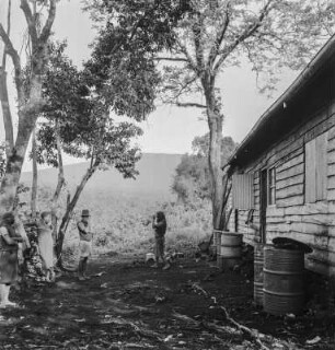 Personen vor einem Haus : Männer vor einem Haus an den Hängen des Stratovulkans Nyiragongo (3470m)