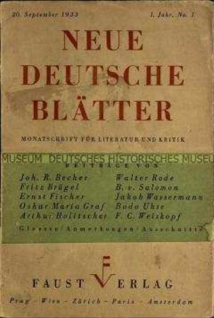 Exilzeitschrift für Literatur und Kritik, Jg. 1933