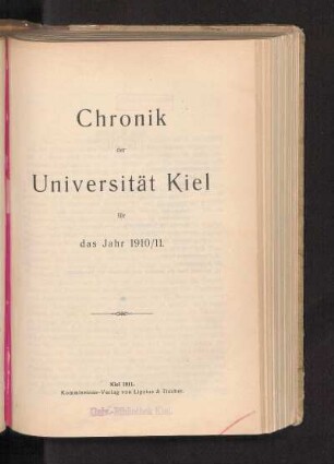 1910/11: Chronik der Universität Kiel für das Jahr 1910/11