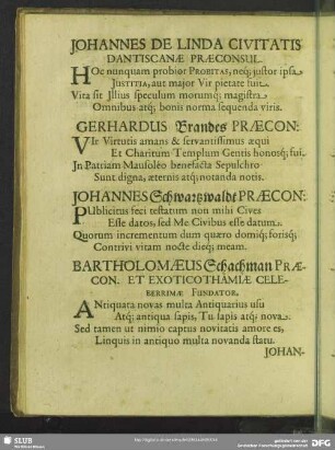 Bartholomaeus Schachman Praecon. Et Exoticothamiae Celeberrimae Fundator
