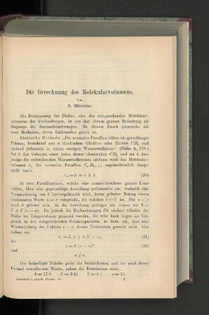 Die Berechnung des Molekularvolumens.
