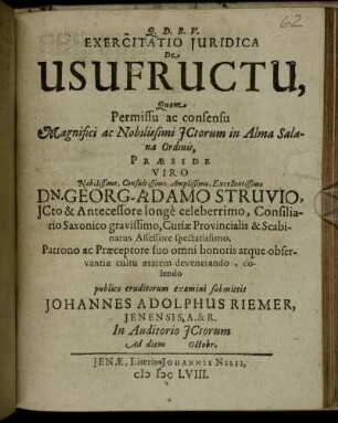Exercitatio Iuridica De Usufructu
