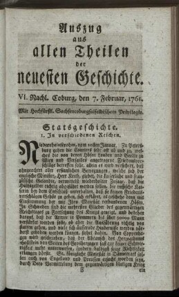 VI. Nachl. Coburg, den 7. Februar, 1761.
