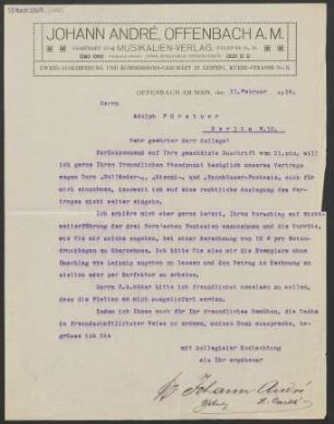 Brief an Adolph Fürstner : 11.02.1914