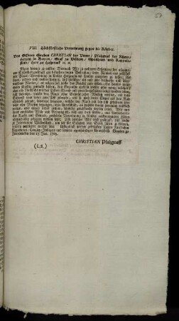 VIII. Hochfürstliche Verordnung gegen die Räuber : Gegeben zu Zweybrücken den 13. Jan. 1763