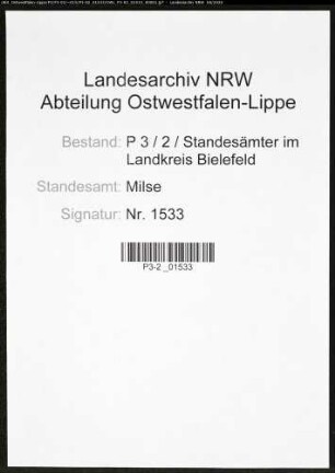 Sterberegister Standesamt Milse